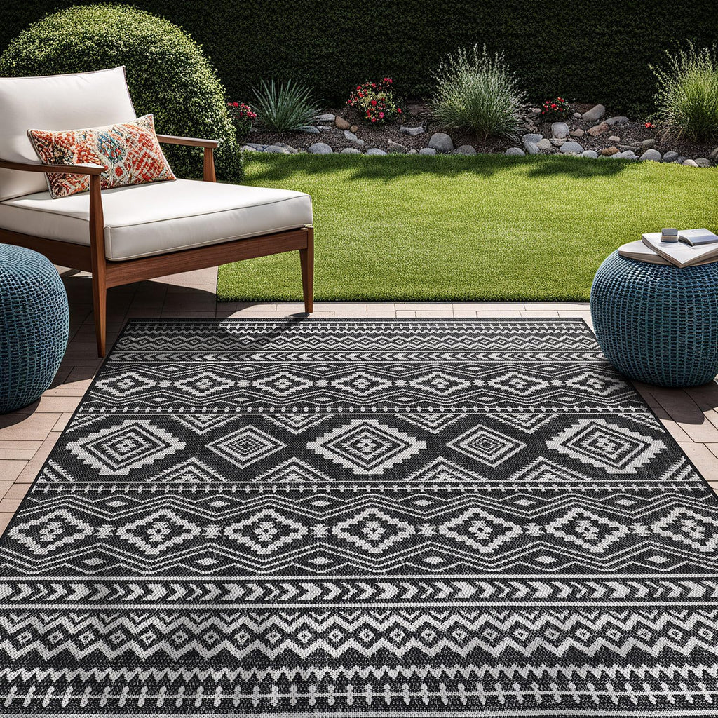 Waikiki Boho Indoor Outdoor Rug 5x7, Washable Outside Carpet for Patio, Deck, Porch, Bohemian Area R