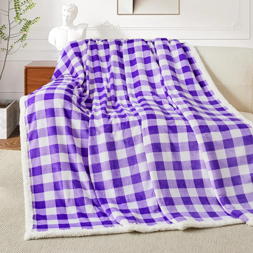 Christmas Sherpa Fleece Throw Blanket Soft Warm Buffalo Plaid