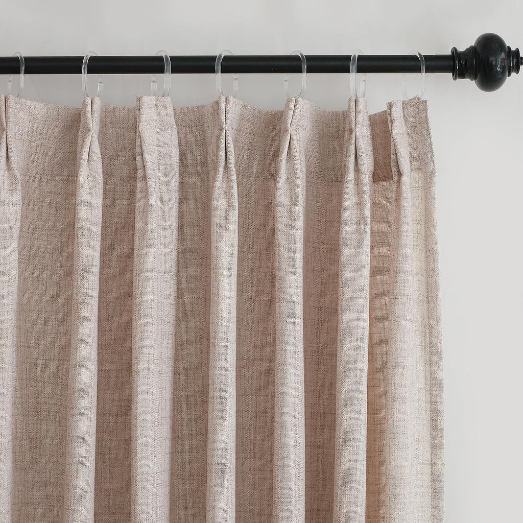Camel Linen-Like Pinch Pleated Shower Curtain, 72 Inch Wide, Fabric Bathroom Curtain with Memory Shape, Modern