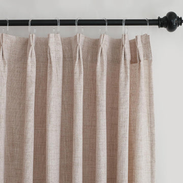 Camel Linen-Like Pinch Pleated Shower Curtain, 72 Inch Wide, Fabric Bathroom Curtain with Memory Shape, Modern