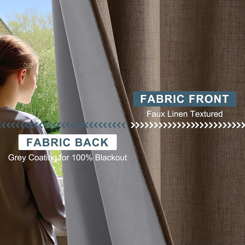 Linen 100% Blackout Curtains 95 inches Long - Set of 2