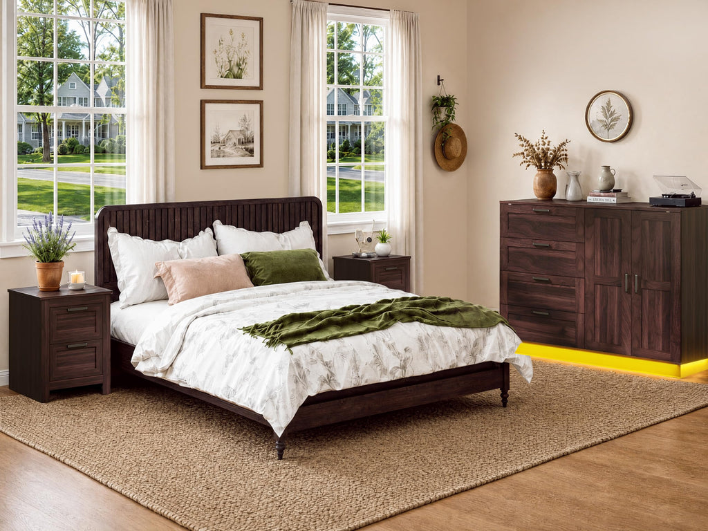 43.3'' H LED Bedroom Armoire with Drawers and 2 Doors, Farmhouse Wooden Armoire and Wardrobe Cabinet, Closet with