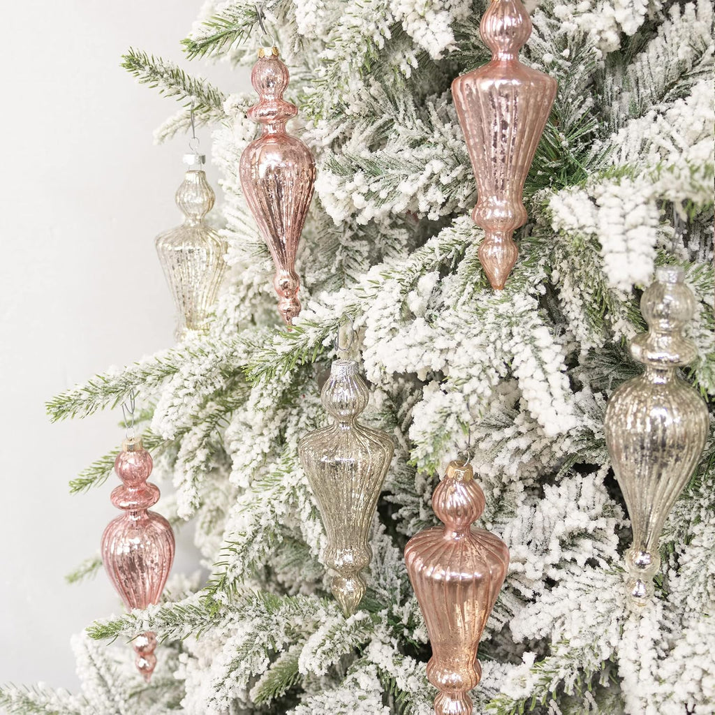 Mercury Glass Finial Christmas Ornaments Set of 4 Champagne Silver Large Hanging Christmas Finials for Xmas Tree