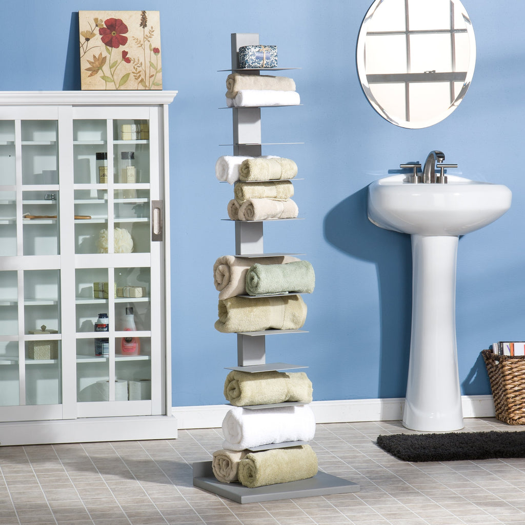 11- shelf Metal Spine Book Tower, Silver