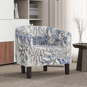 Accent Barrel Arm Chair, Modern Comfy Upholstered Tufted Club Chair with Sturdy Legs and Linen Fabric Living Room
