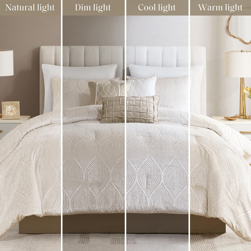 Velvet Jacquard Champagne King Comforter Set, 7pc