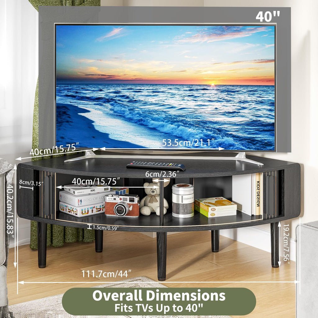 44 Inch Curved Corner TV Stand for Ups to 40" TVS, Black