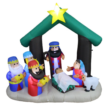 6 FT Christmas Inflatable Nativity Scene with Three Kings, Sheep & Cattle