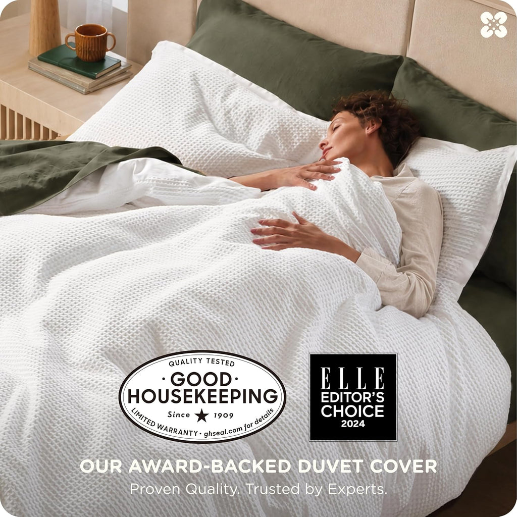 Cotton Duvet Cover King - 100% Cotton Waffle Weave Coconut White Duvet Cover King, PureWoven Breathable Bedding Set