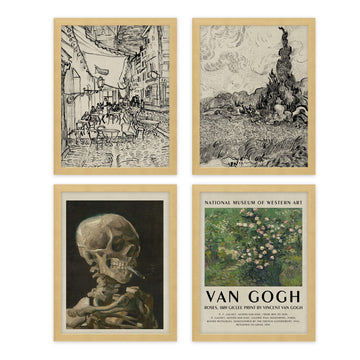 Framed Poster Bathroom Decor 11"x14"x 4 Natural, Wall Art Room Decor Multicolor Vincent Van Gogh Smoking Skeleton