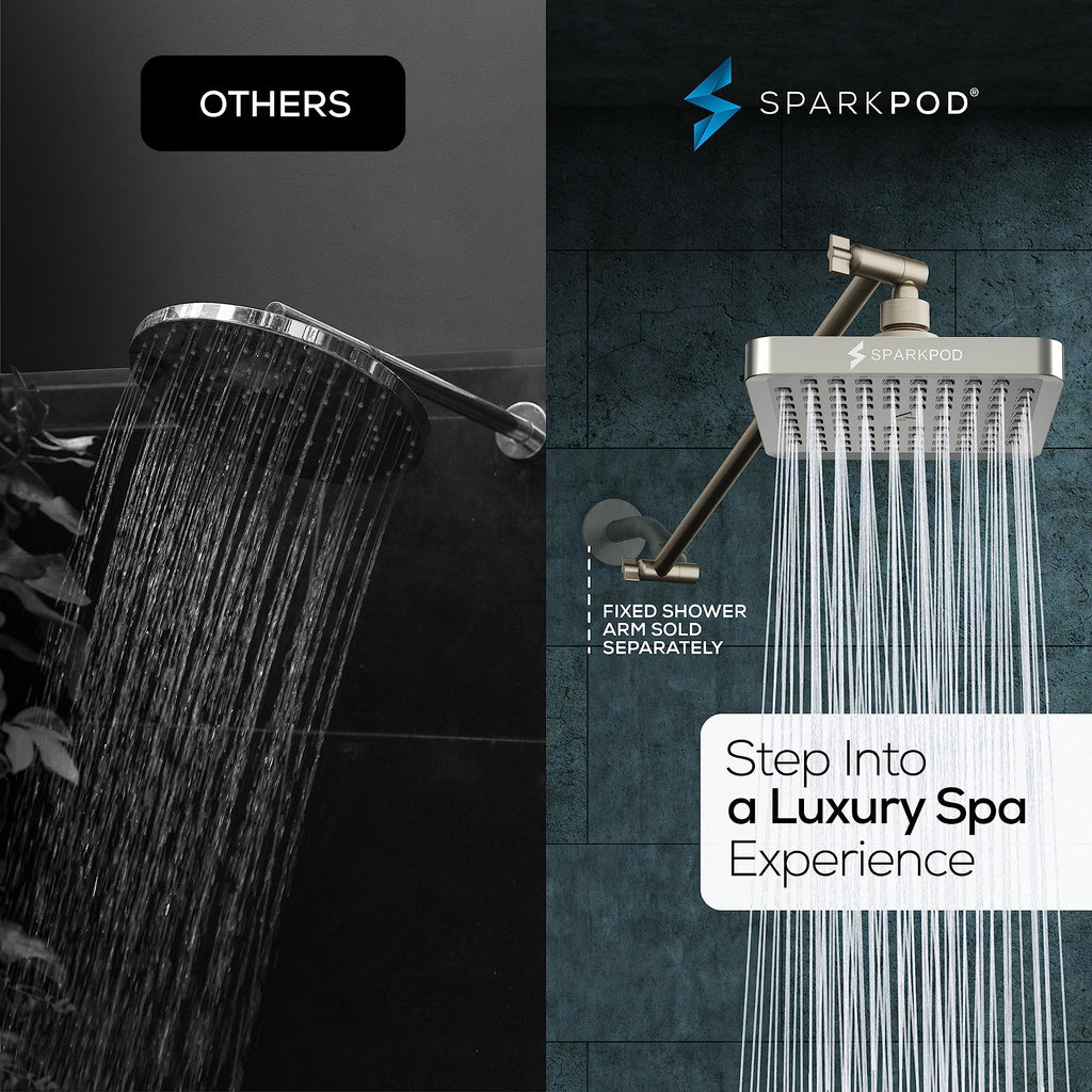 Square Rain Shower Head with Extension Arm - Height Adjustable Shower Head with High Pressure Performance - Easy