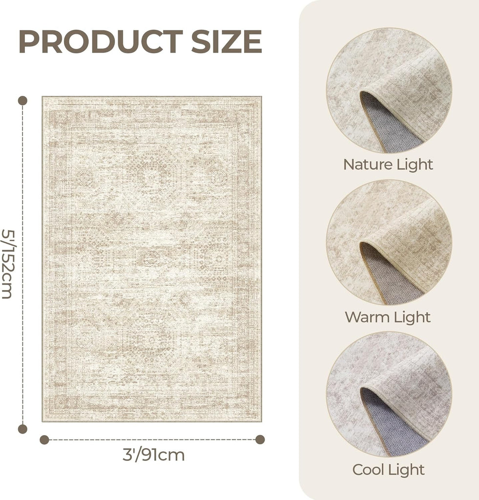 3x5 Washable Area Rug for Entryway, Soft Kitchen Rugs Non Slip for Dining Room, Vintage Abstract Liv