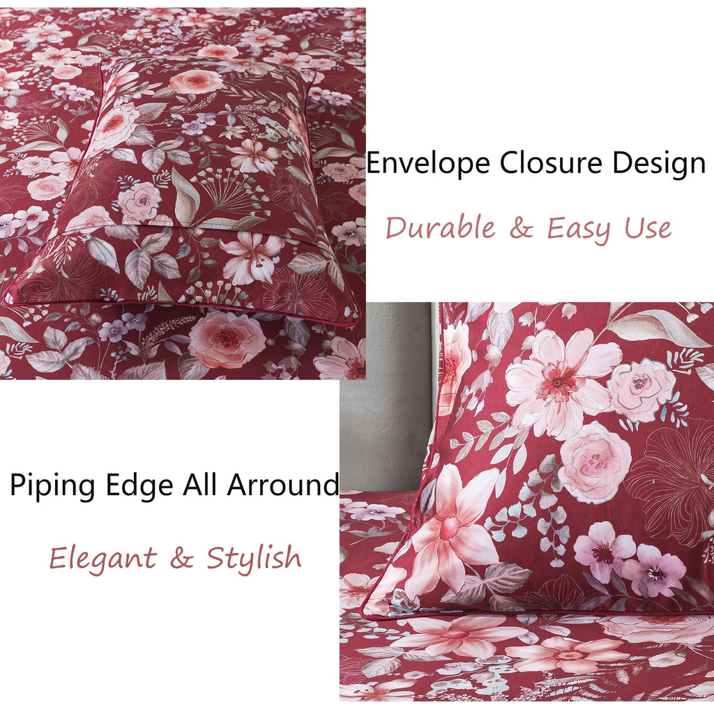 Floral Sheets Set Queen Vintage Red Floral Bedding Shabby Pink Rose Elegant Peony Sheets Farmhouse Bedding 800 Thread