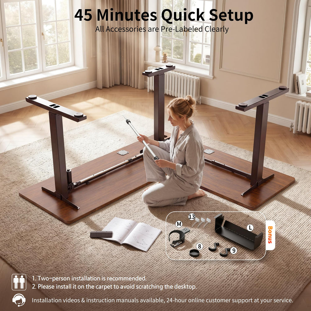 75x61 Inches Reversible L Shaped Standing Desk Height Adjustable with Cup Holder, Electric Corner Computer