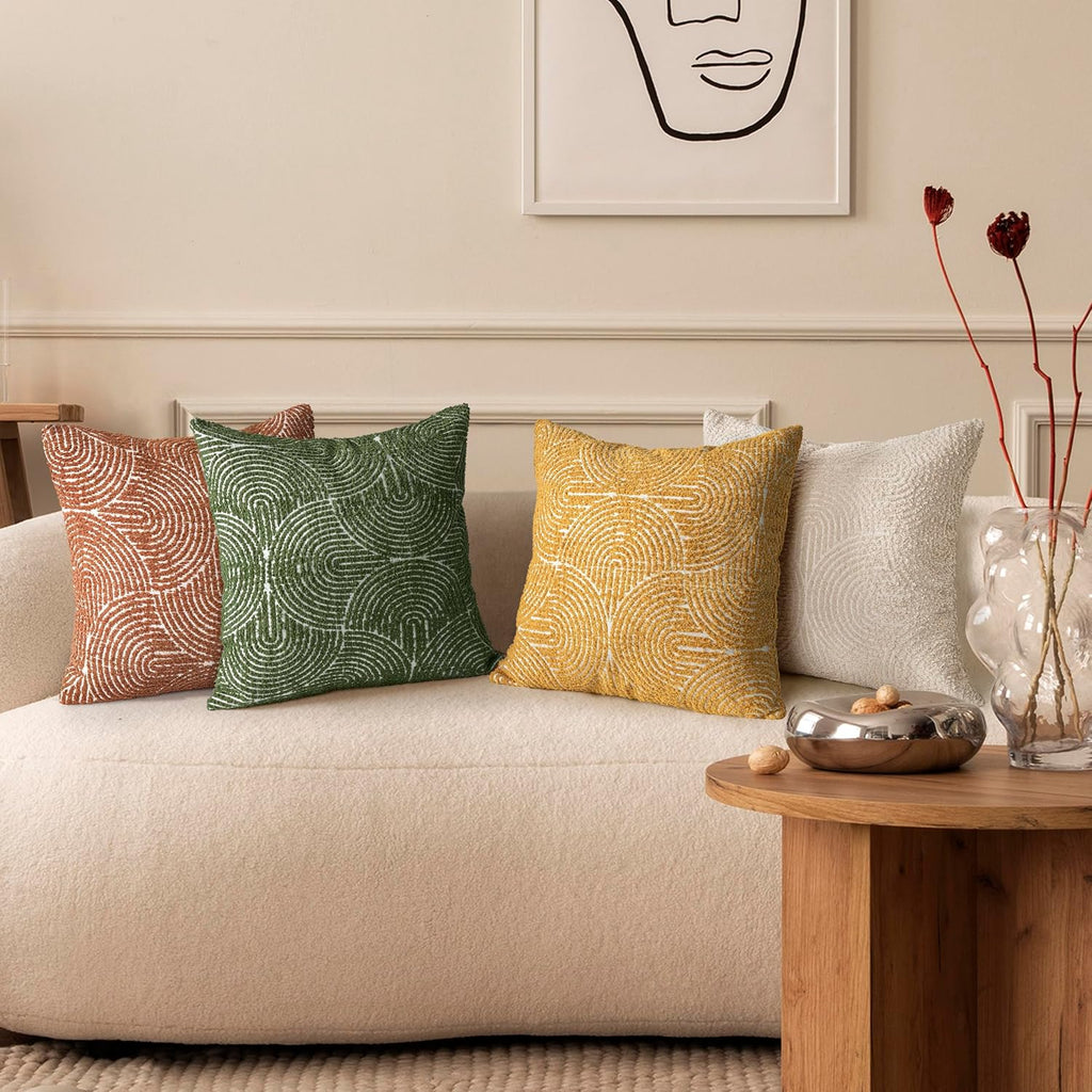 Boho Decorative Textured Throw Pillow Covers 20x20, Modern Mid Century Rainbow Tufted Pillow Case, Farmhouse Rustic