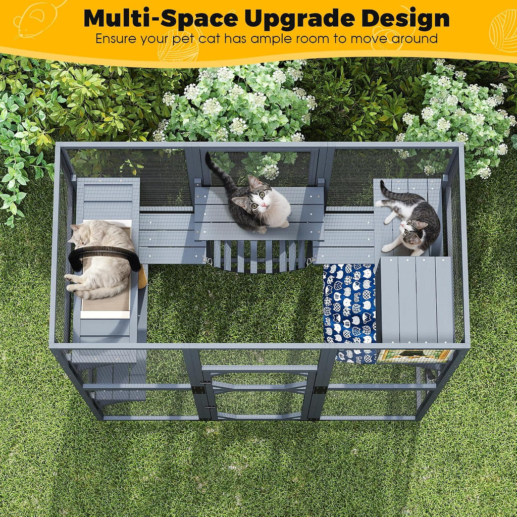 Weatherproof Wooden Outdoor Multi-Tier Cat Enclosure