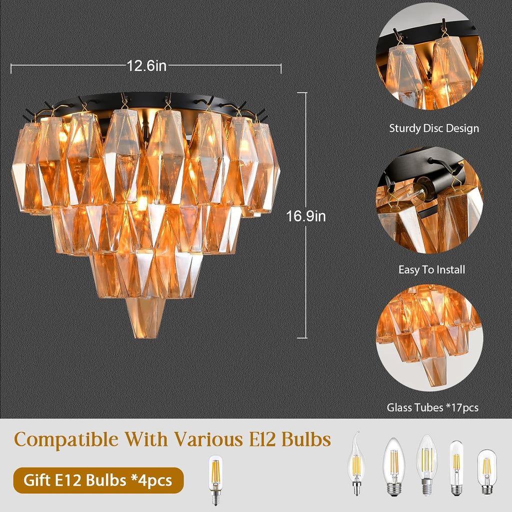 Modern Black Ceiling Light for Dining Room, Black Flush Mount Ceiling Lighting for Living Room, 4-Light Round Light Fixtures Chandelier for Bedroom, 17'' Semi Flush Mount Lights for Bathroom, Foyer A118-B0DXDSH4JD