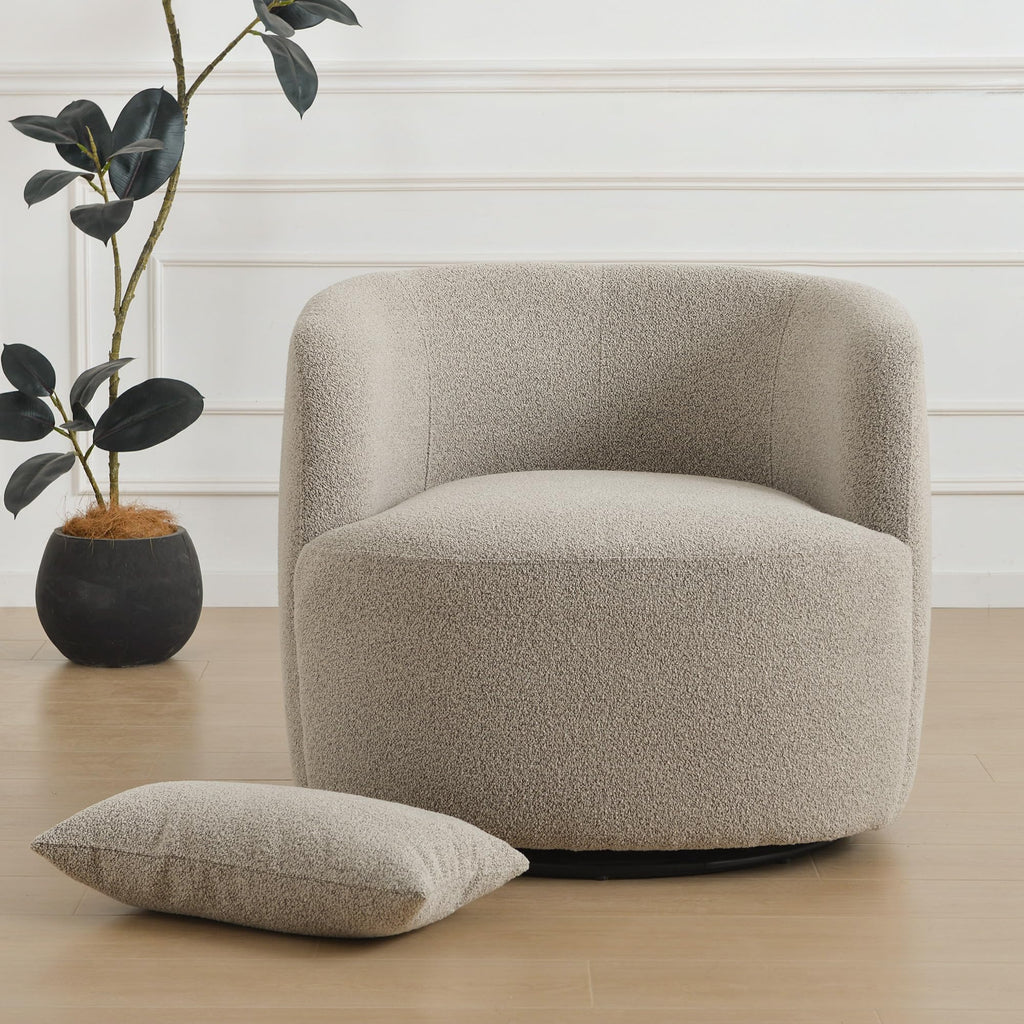 34" Wide 2 Boucle Swivel Barrel Chairs and 2 Ottomans Set, Taupe