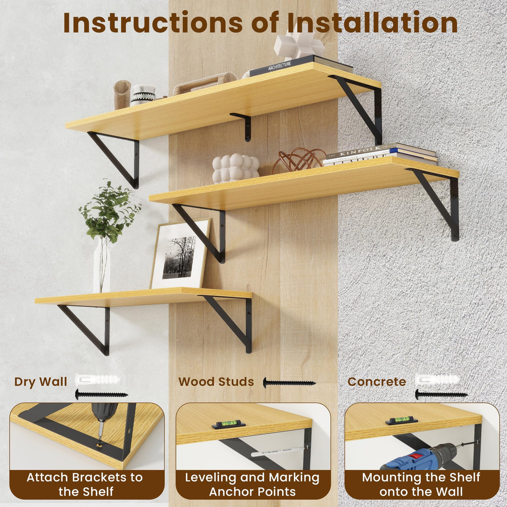 Floating Shelves for Wall Decor, 24" Wx8 D Wall Mount Floating Bookshelf Set of 2, Hanging Storage Shelf with Sturdy