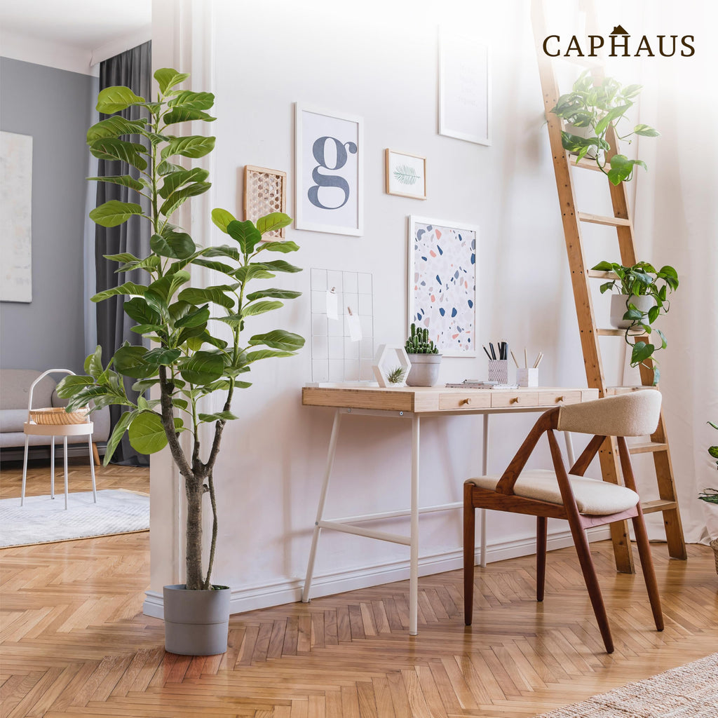Artificial Fiddle Leaf Fig Tree, 6/7 Feet in Pot with Dried Moss, for Indoor House Home Office Store, Potted Ficus