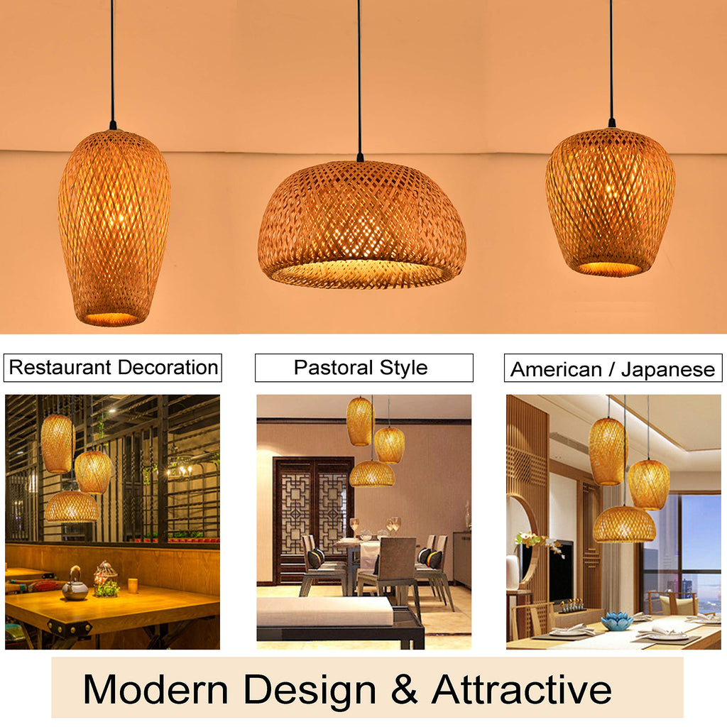 Bamboo Lantern Pendant Lamp, Retro Japanese Style E27 Chandelier Hanging Light Ceiling Lighting Fixture Bedroom