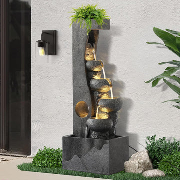 40"H Water Fountains Outdoor, Cascading Rock Fountain and Waterfalls | Garden Large Indoor Floor Standing Water