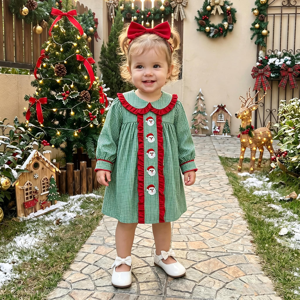 Christmas Toddler Baby Girl Outfit Plaid Smocked Dress Long Sleeve Collar Dress Fall Winter Cute Dresses for Girls