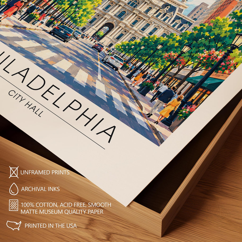 Philadelphia City Hall Travel Poster - Modern Watercolor Aesthetic Wall Decoration, Eclectic Trendy Boho Poster