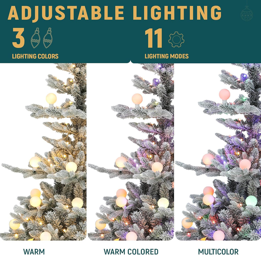 Prelit Flocked Aspen Fir Layered Christmas Tree with Remote