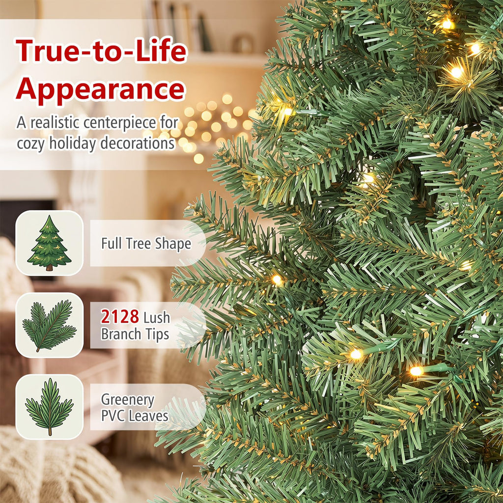 8ft Pre-Lit Artificial Christmas Tree with 11 Light-Modes