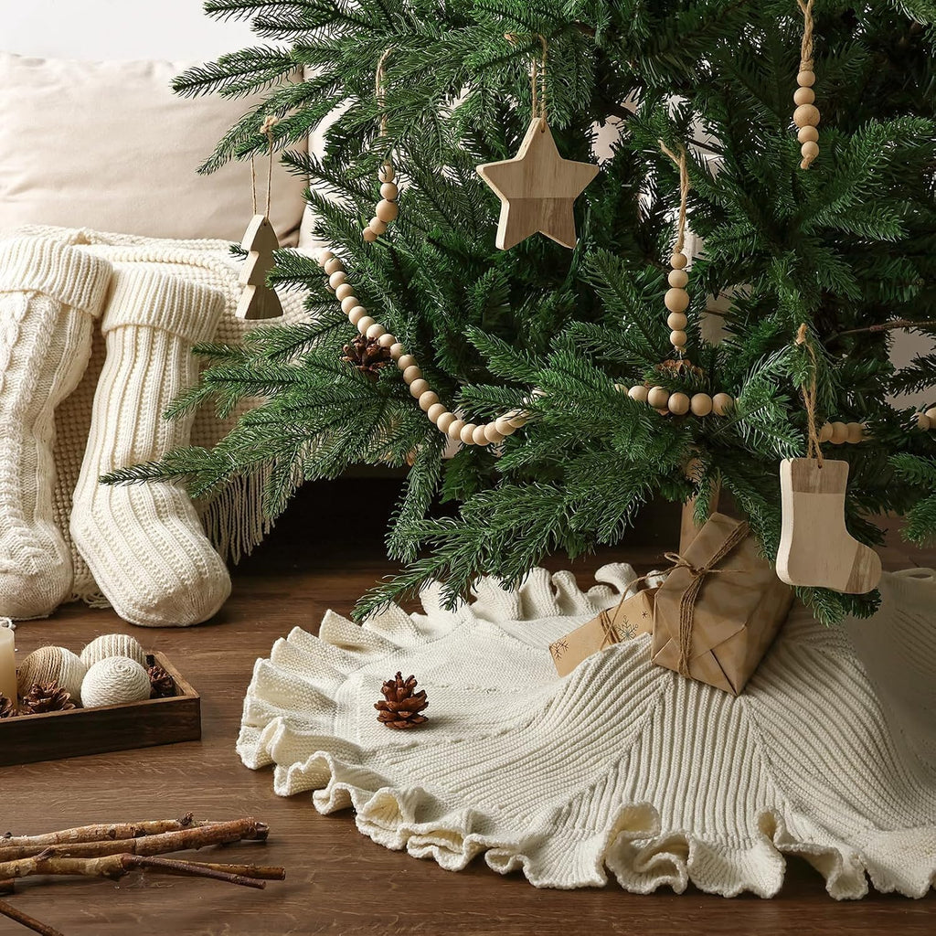 Knit Christmas Tree Skirts, Neutral Tree Skirt, Cozy Christmas Decorations