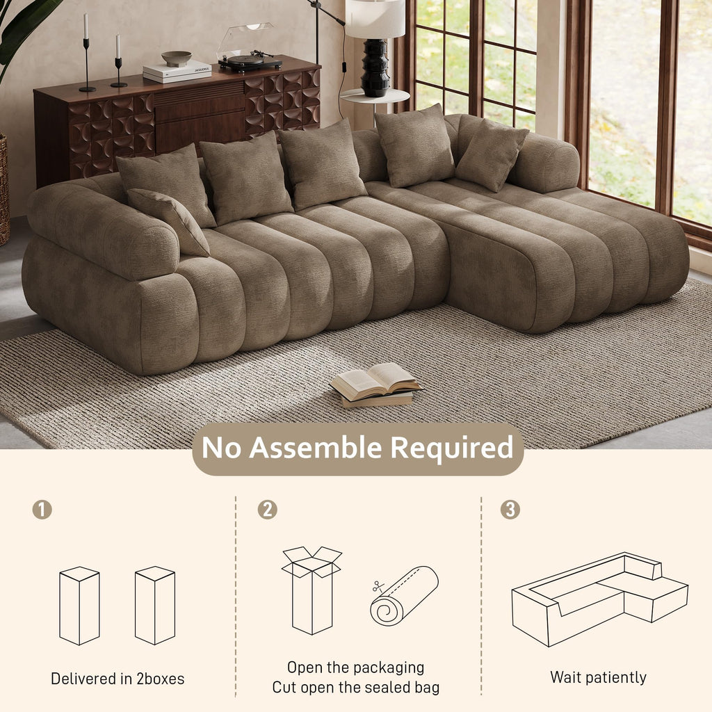 111" Luxury Modern Tight Curved Back, Minimalist Style Comfy Couch Apartment, 4 Seater Modular Sectional with Right
