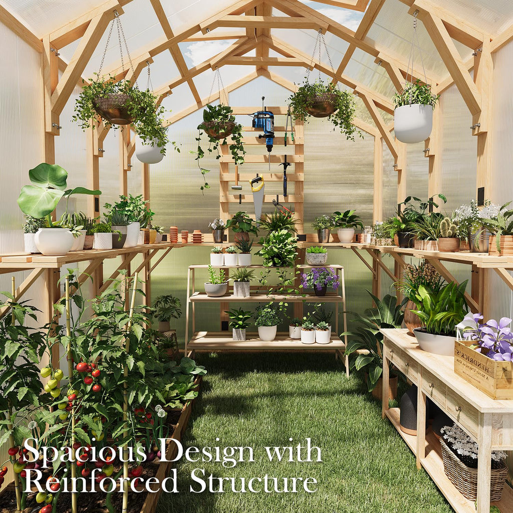 6x8 FT Wooden Greenhouse for Outdoors