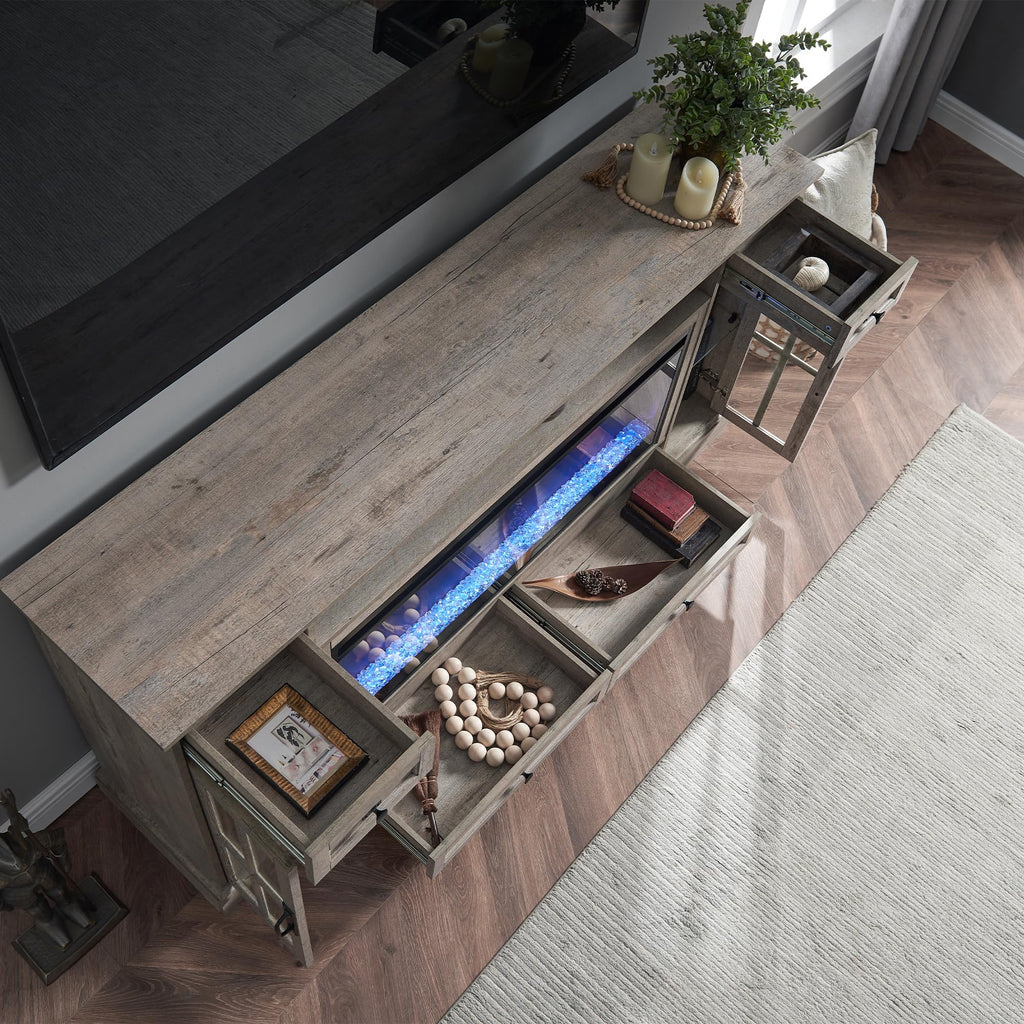 Farmhouse for 80 Inch TV, Light Rustic Oak