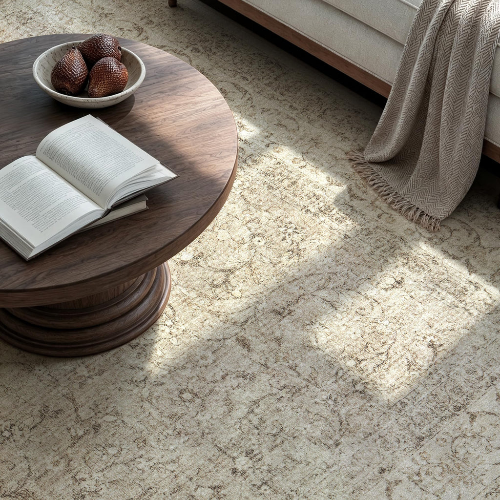Washable Area Rugs, Vintage Bedroom Neutral Rug, Beige