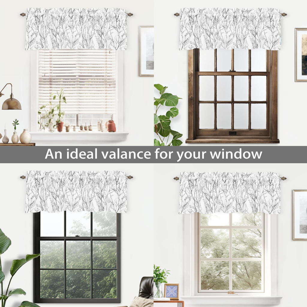 Tree Branch Lined Valance Double Layer Blackout Thermal Insulated Abstract Ink Printing Window Curtain Valance Rod