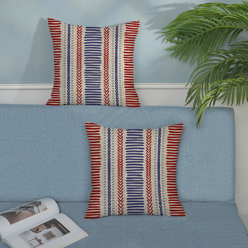 4th of July Red Blue Pillow Covers 18x18 Inch 2 Pcs Boho Polka Dots Striped Patriotic Decor Throw Pillows Modern