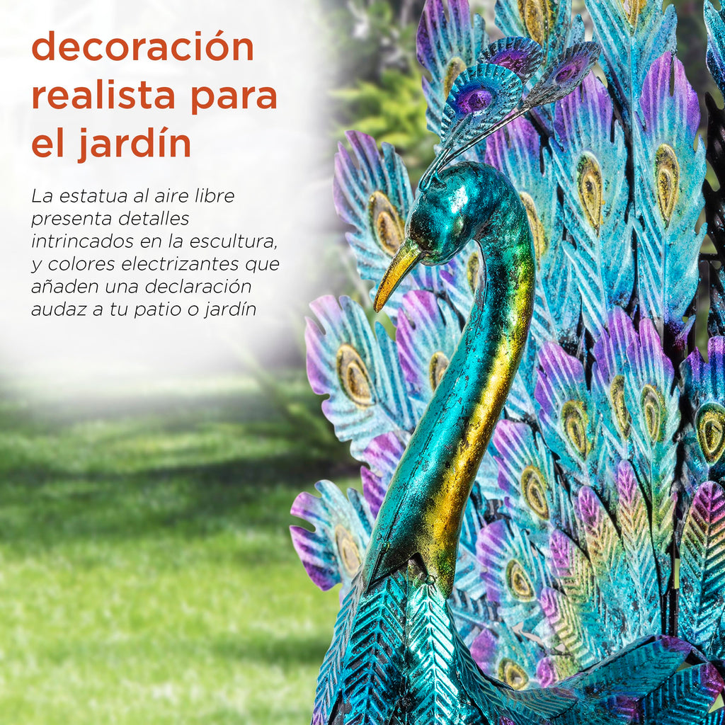 23" Tall Outdoor Metal Peacock Statue, Multicolor