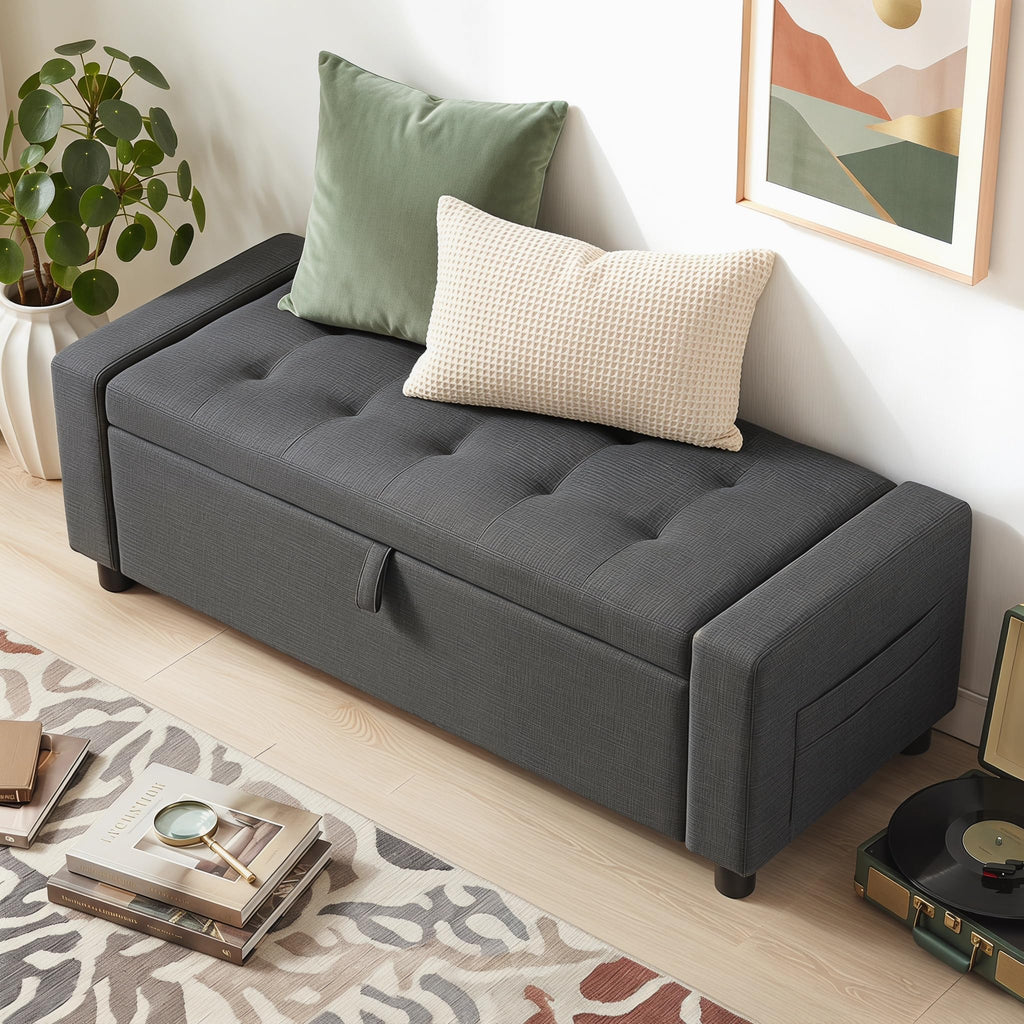 Upholstered Bench Rectangle Ottoman with Storage Modern Benches