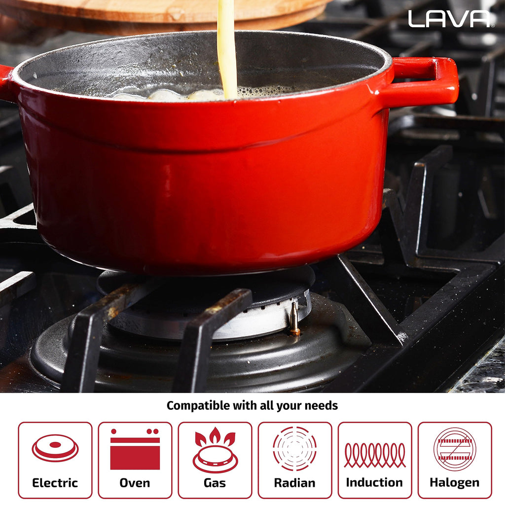 3.7 Quart Enameled Cast Iron Braiser: Multipurpose Stylish Red Round Dutch Oven Pot with Enameled Black Interior and