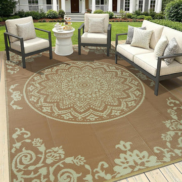 Outdoor Rug Waterproof 6x9 ft, Reversible Outdoor Plastic Straw Rug, UV-Resistant Patio Rug Lightweight Portable RV