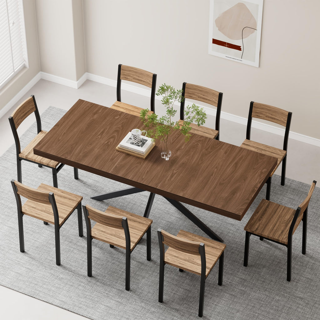 Dining Room Table for 4 6 8, 55"-70" Kitchen Table Leaf, Walnut
