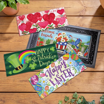 Sassafras Spring Holiday Doormat Insert Bundle & Tray Set of 5, Interchangeable Entrance Door mats Indoor and Outdoor