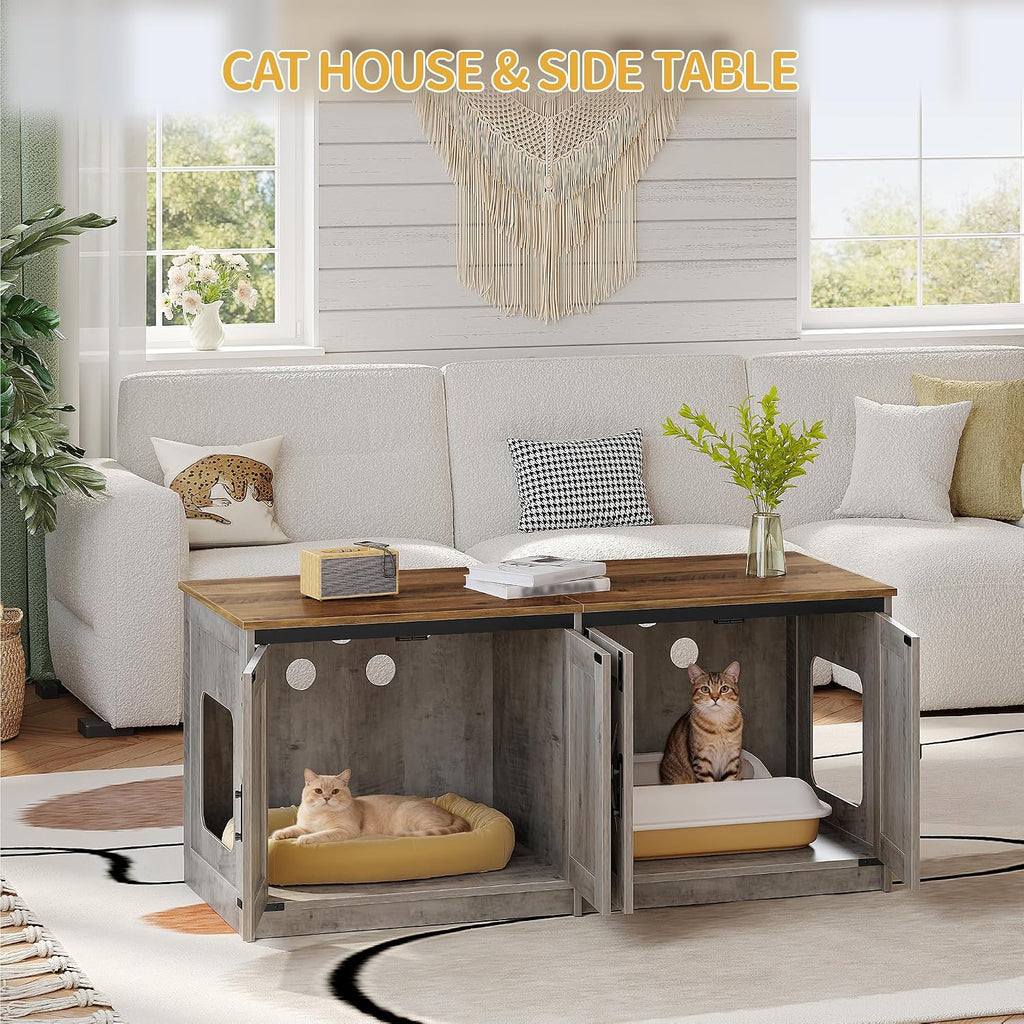 Cat Litter Box Enclosure for 2 Cats, Hidden Litter Box Furniture