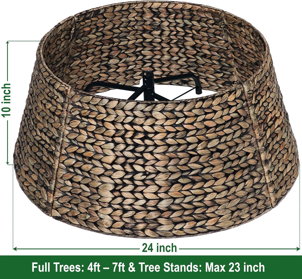 Rattan Christmas Tree Collar, Black Wash, 24 inch