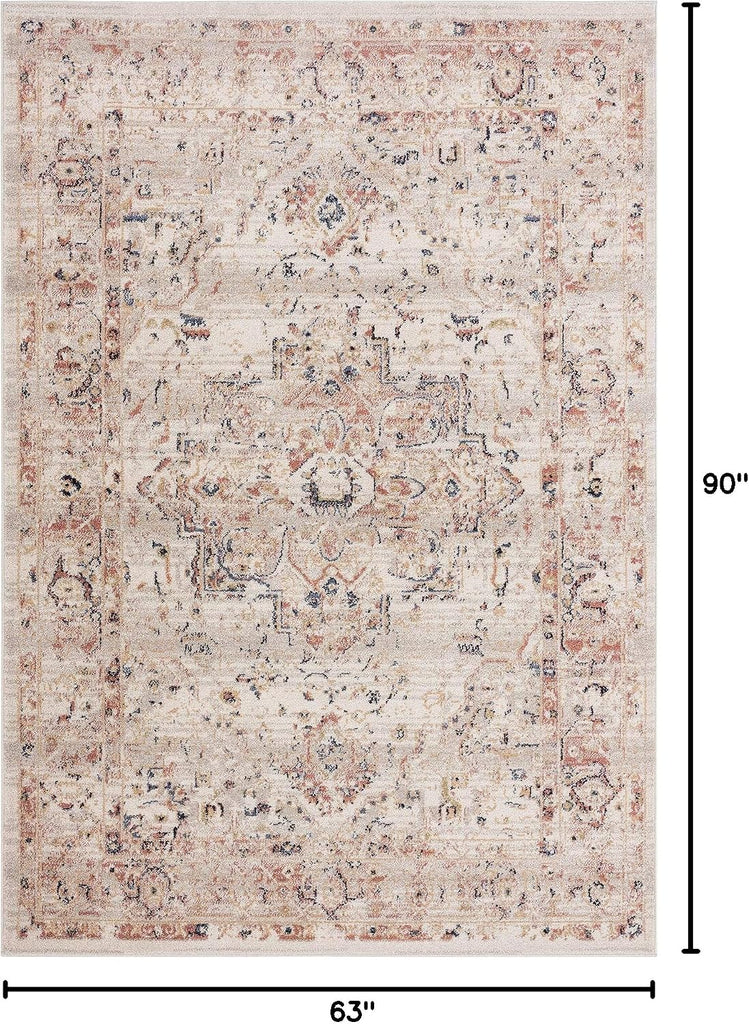 Traditional Cream & Beige Vintage 5'3" X 7'6" Area Rug, Babylon Collection - Oriental Medallion Distressed Rug, Rugs