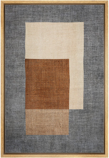 Framed Canvas Print Wall Art Mid-Century Brown & Blue Blocks Abstract Geometric Illustrations Modern Art Minimalism