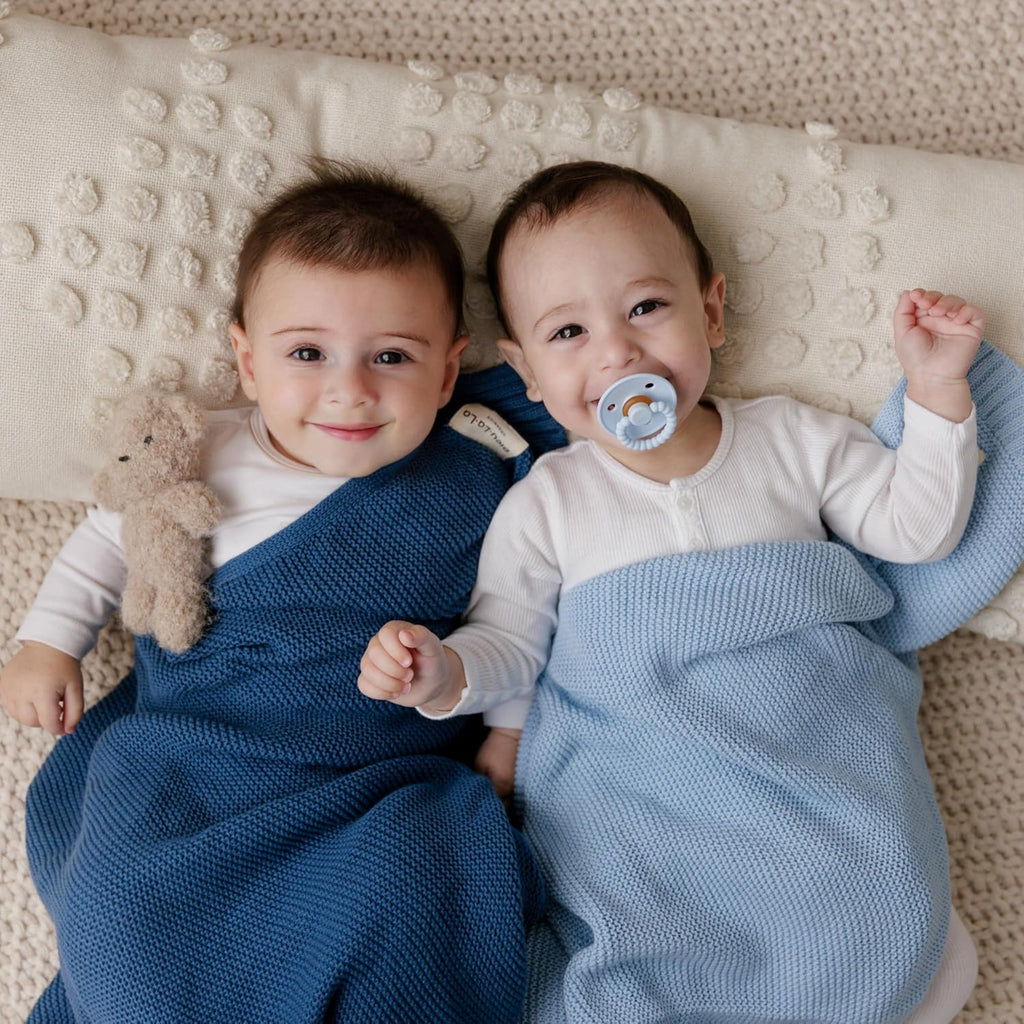100% Organic Cotton Heritage Knit Textured Baby Quilt Blanket for Boys - Signature Heritage Knit, Soft Breathable