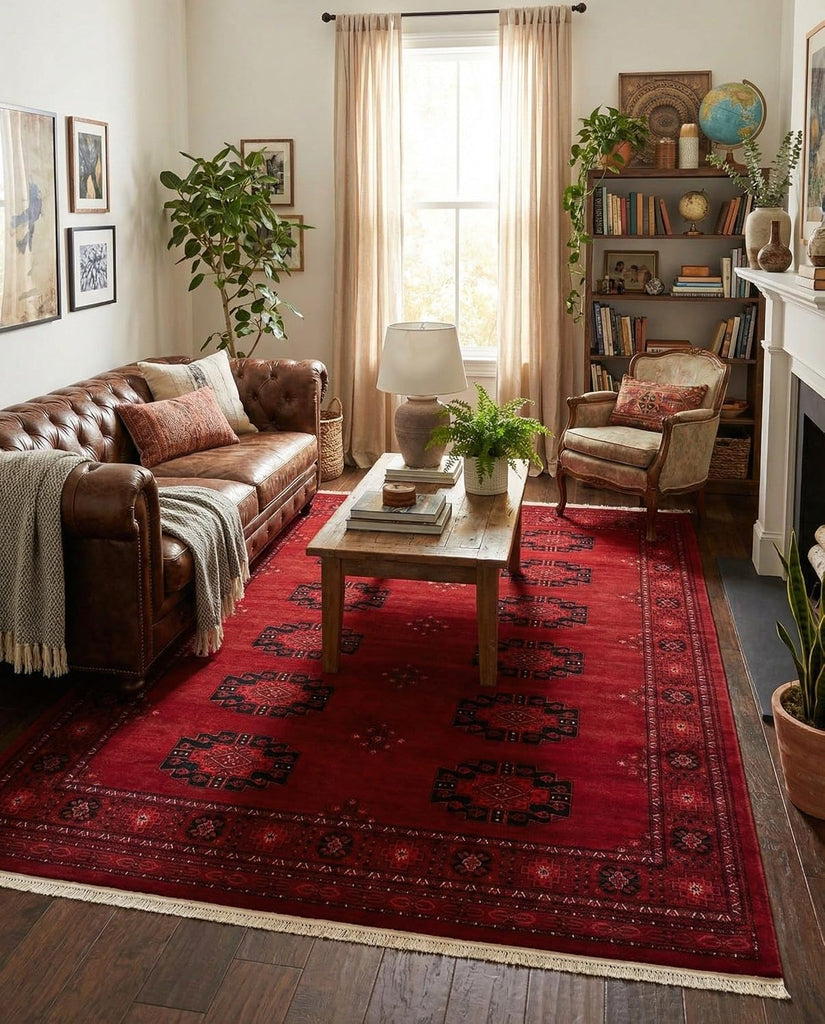 Bokhara Collection Rug - 7' Red Tribal Medallion Rug - Perfect s, Large Dining Rooms, and Home Offices