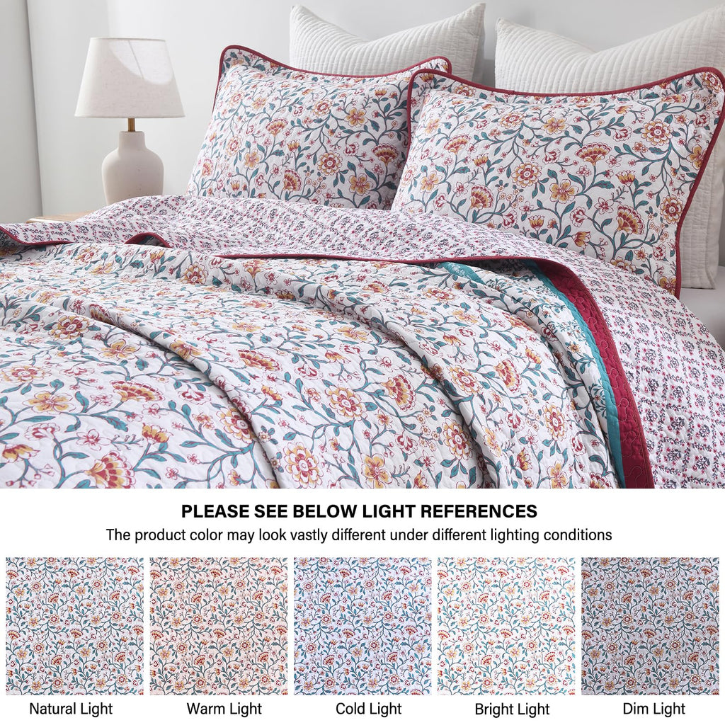 100% Cotton Quilt Set, Farmhouse Floral Reversible Quilts
